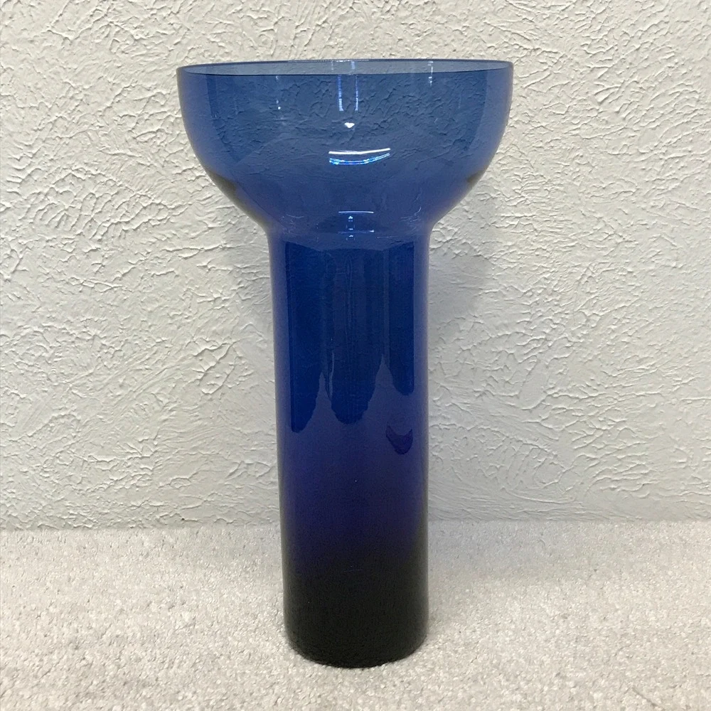 Sasaki Crystal Glass Vase Cobalt Blue MCM Cupped Rim Japan 11.75